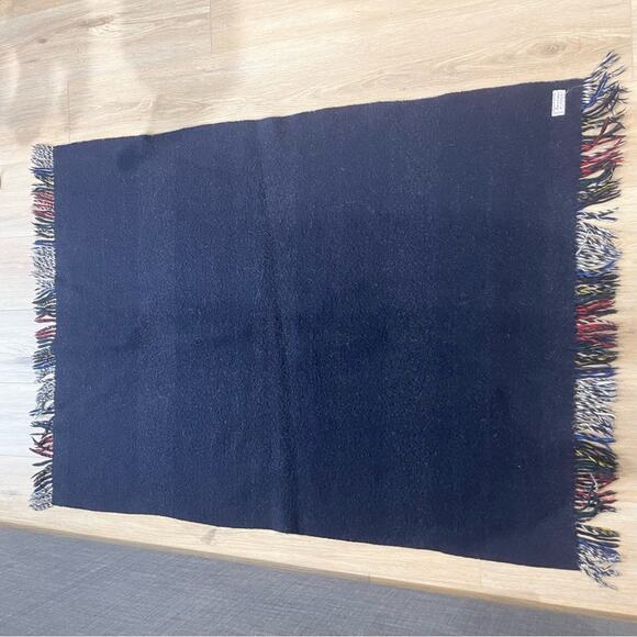 Plaid Fringe Small Throw Blanket Wool Vintage with Fringes - Picture 2 of 4